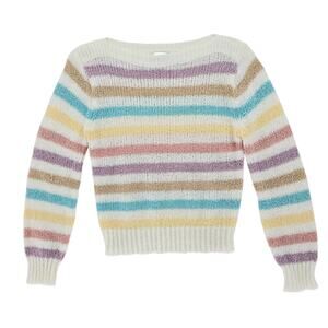 Vintage 80's Striped Pastel Crewneck Pullover Sweater L